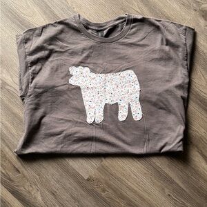 Gildan Gray Tee with Floral Cow Design